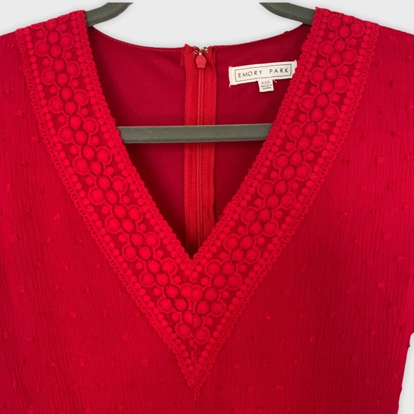 Emory Park Red Dress Embroidered Detail XXS - Picture 4 of 8